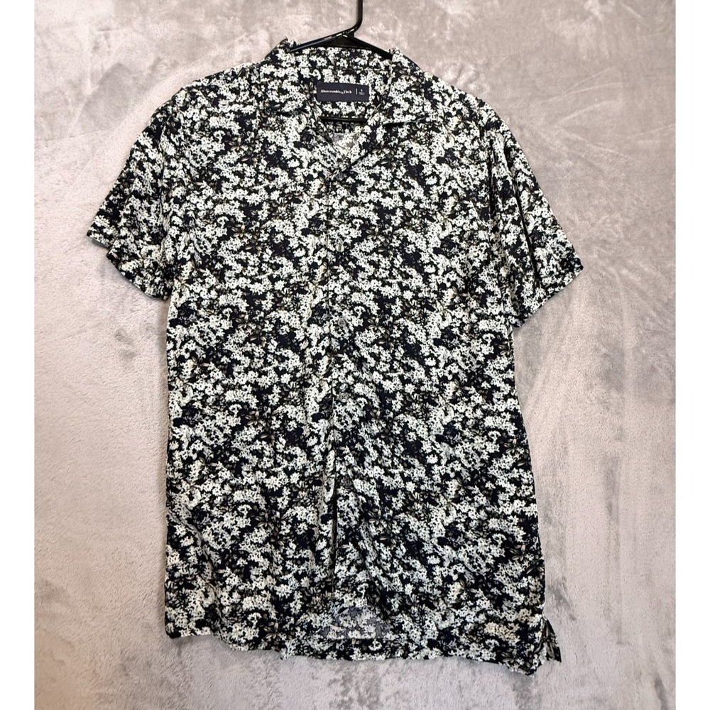 Abercrombie & Fitch Men's Floral Button Front Camp Shirt Black White Size Small